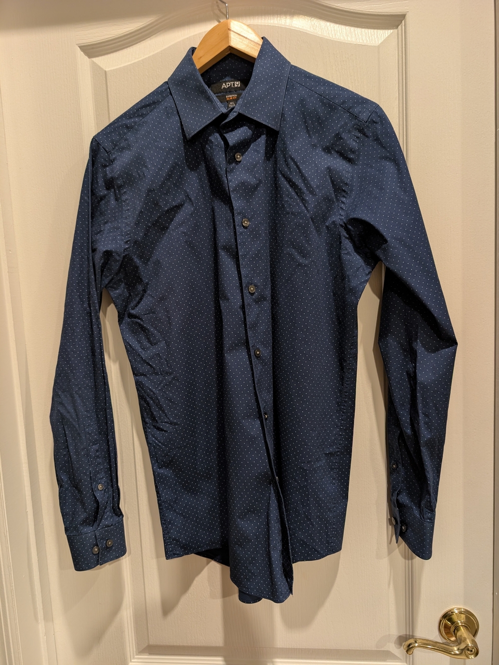 Apt. 9 Men’s 15.5 34/35 Navy Dot Stretch Slim Fit Cotton Dress Shirt